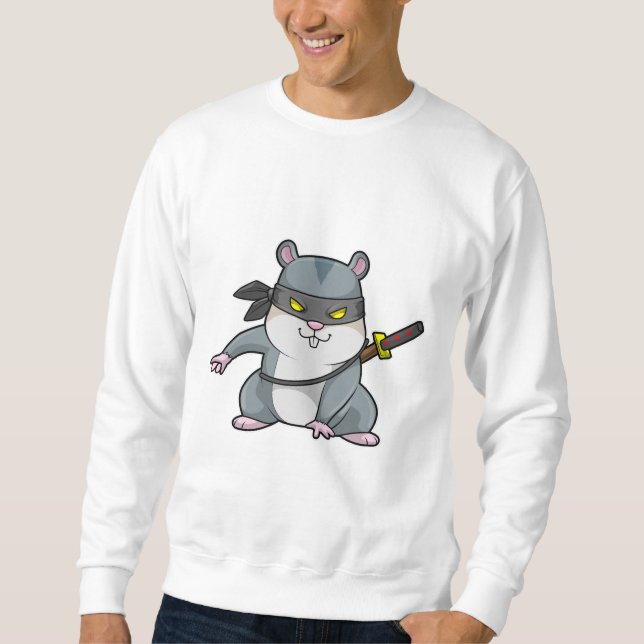 Hamster som Ninja vid martialkonsten med Sword Lång Ärmad Tröja (Framsida)