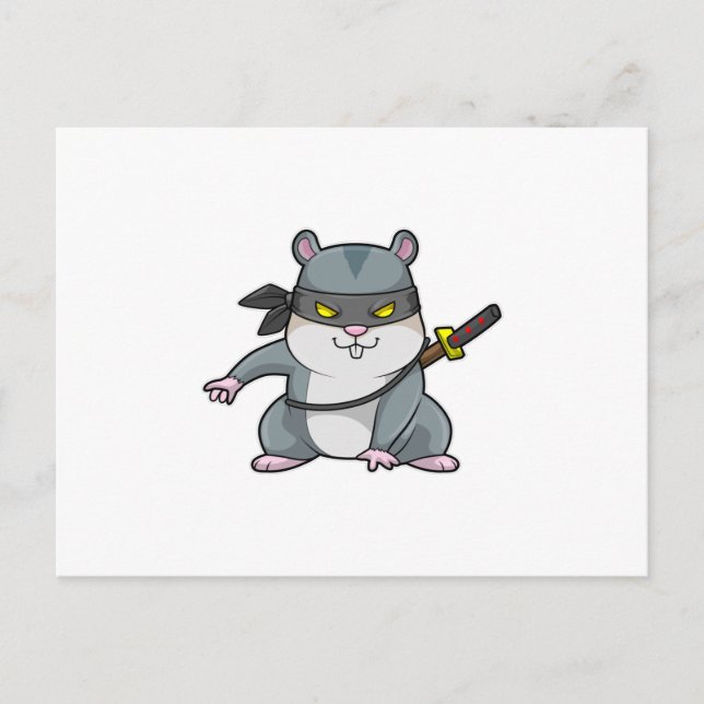 Hamster som Ninja vid martialkonsten med Sword Vykort (Framsida)