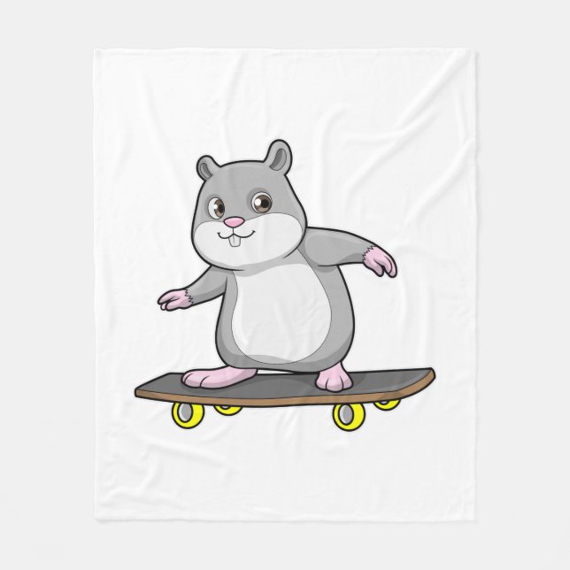 Hamster som Skater med Skateboard Fleecefilt (Framsidan)