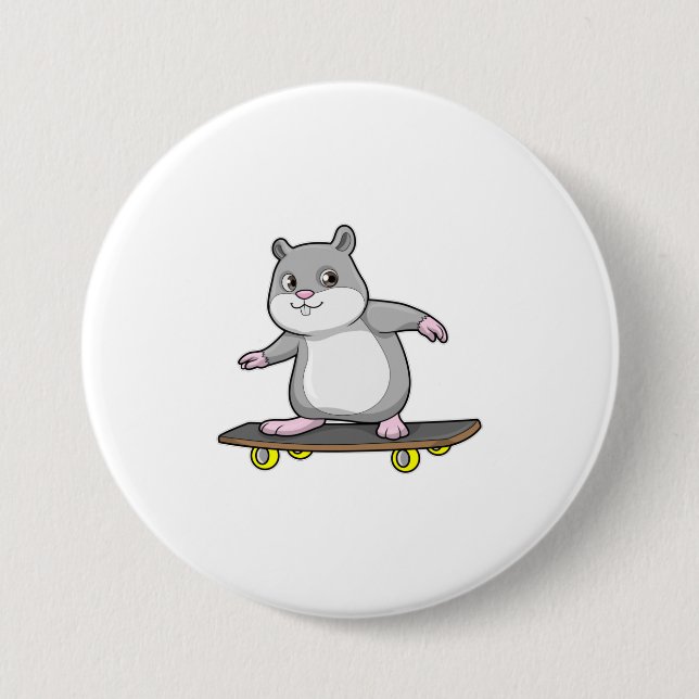 Hamster som Skater med Skateboard Knapp (Framsida)