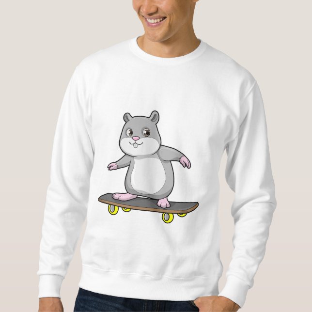 Hamster som Skater med Skateboard Lång Ärmad Tröja (Framsida)