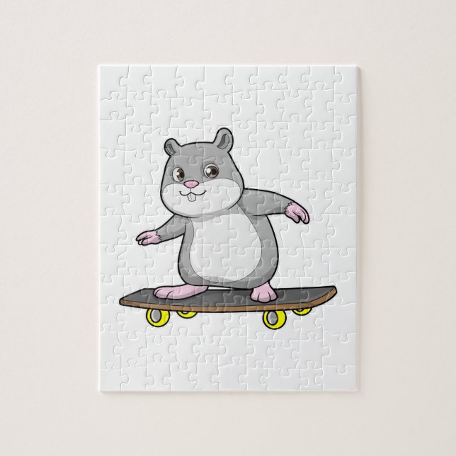 Hamster som Skater med Skateboard Pussel (Vertikal)