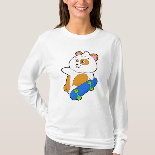 Hamster som Skater med Skateboard T Shirt (Framsida)