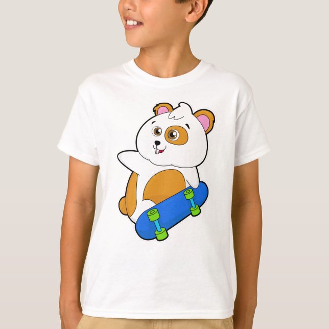 Hamster som Skater med Skateboard T Shirt (Framsida)