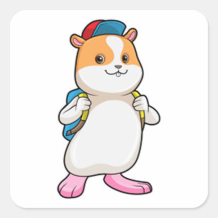 Hamster som Student med ryggsäck och hacka Fyrkantigt Klistermärke