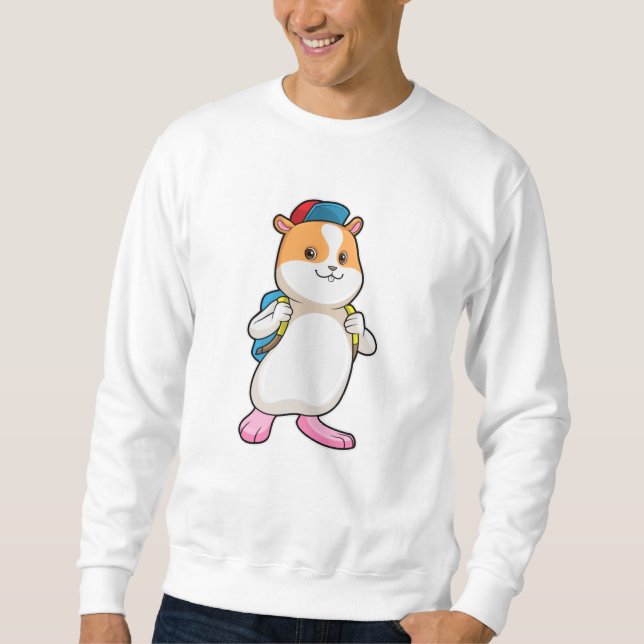 Hamster som Student med ryggsäck och hacka Lång Ärmad Tröja (Framsida)