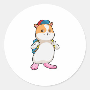 Hamster som Student med ryggsäck och hacka Runt Klistermärke
