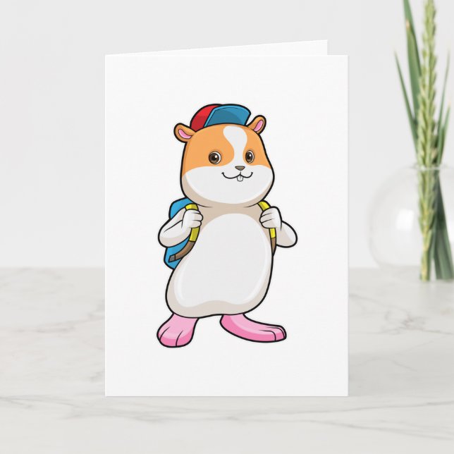 Hamster som student med ryggsäck och keps kort (Framsida)
