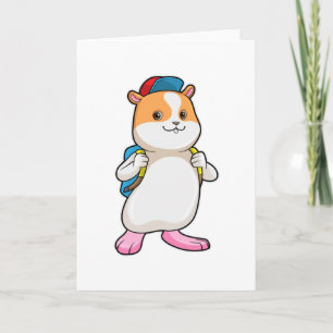 Hamster som student med ryggsäck och keps kort