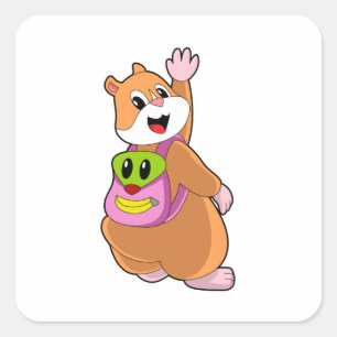 Hamster som Student med ryggsäck.PNG Fyrkantigt Klistermärke