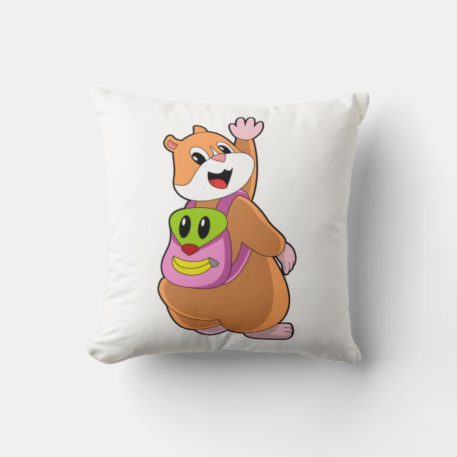 Hamster som Student med ryggsäck.PNG Kudde (Framsida)
