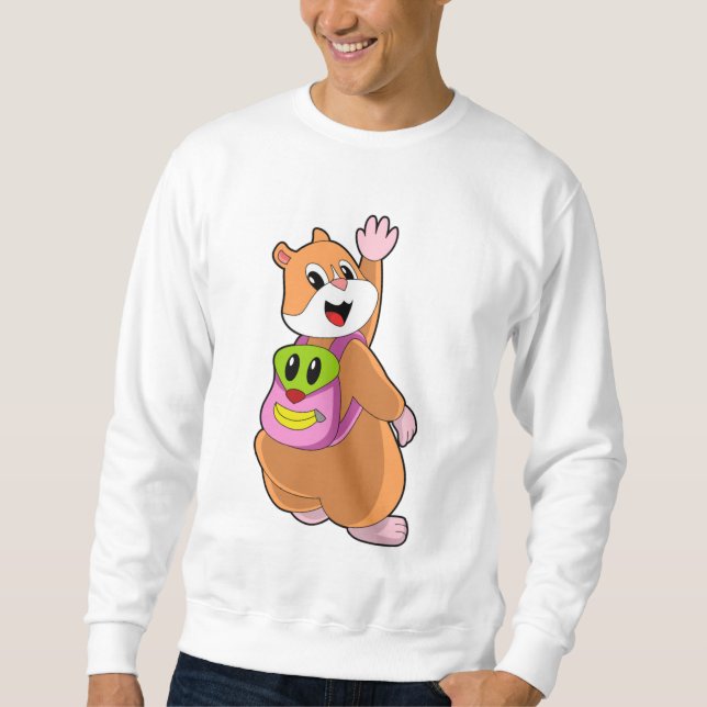 Hamster som Student med ryggsäck.PNG Lång Ärmad Tröja (Framsida)