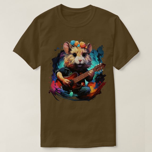 Hamster Spelar Guitar T Shirt (Design framsida)