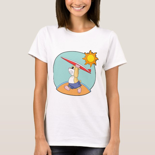 Hamster Surfing Surfboard Summer T Shirt (Framsida)
