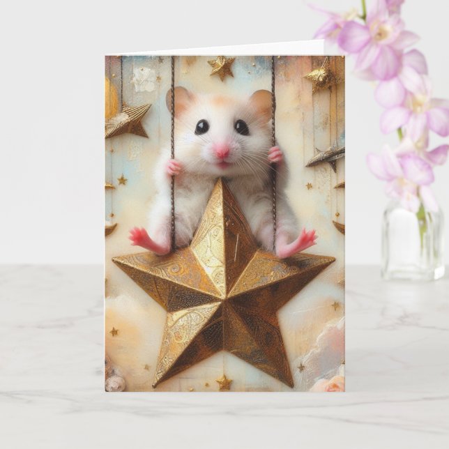 Hamster Swings på Golden Star Cute Tillfällens Kort (Orkide)