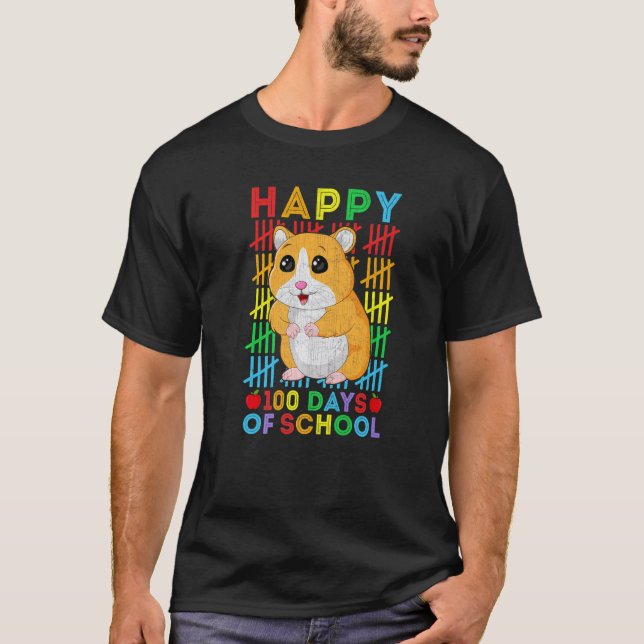 Hamster Teacher Student Happy 100 Days of School T Shirt (Framsida)