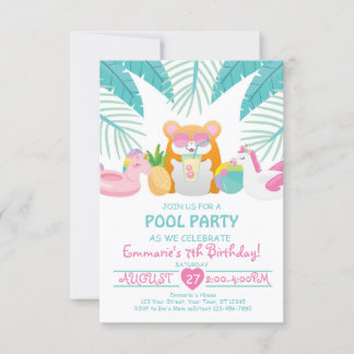 Hamster Tropical Pool Party Invitation Inbjudningar