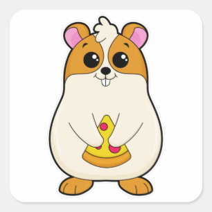 Hamster vid Eating of Pizza Fyrkantigt Klistermärke