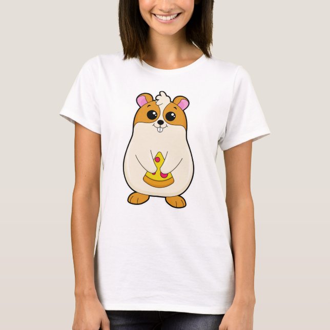 Hamster vid Eating of Pizza T Shirt (Framsida)