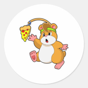 Hamster vid Eating with Pizza Runt Klistermärke