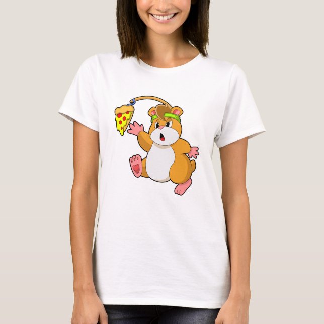 Hamster vid Eating with Pizza T Shirt (Framsida)