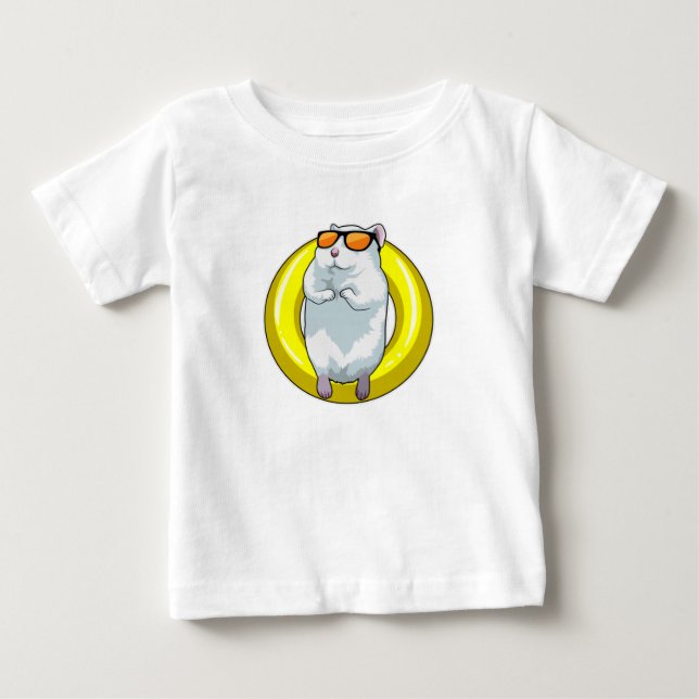 Hamster vid Swimming med Simma ring T Shirt (Framsida)