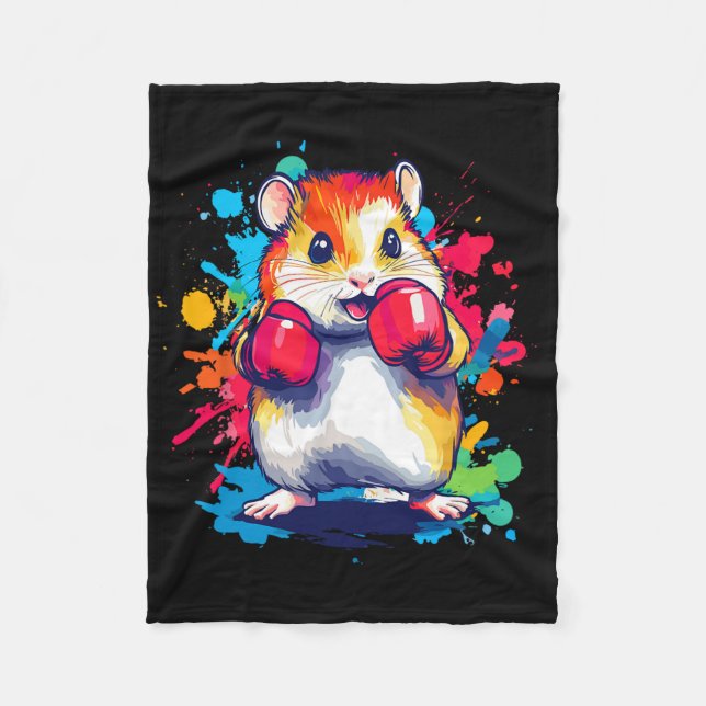 Hamster Wearing Boxing Handskar för färgkonst Fleecefilt (Framsidan)