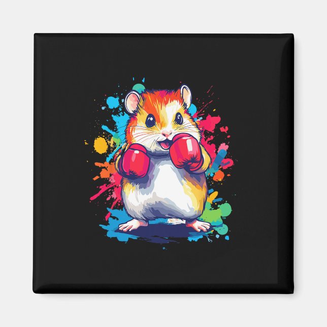 Hamster Wearing Boxing Handskar för färgkonst Magnet (Framsidan)