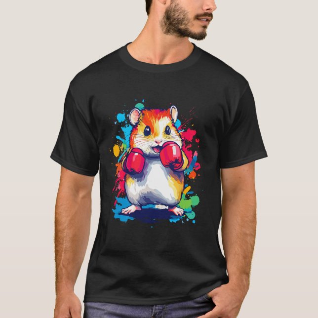 Hamster Wearing Boxing Handskar för färgkonst T Shirt (Framsida)