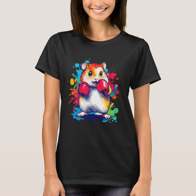 Hamster Wearing Boxing Handskar för färgkonst T Shirt (Framsida)