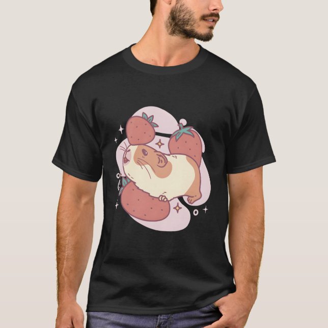 Hamster with Strawbär Tecknad for for T Shirt (Framsida)
