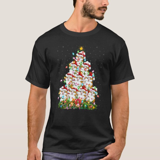 Hamster  Xmas Lights Santa Hamster Christmas Tree T Shirt (Framsida)