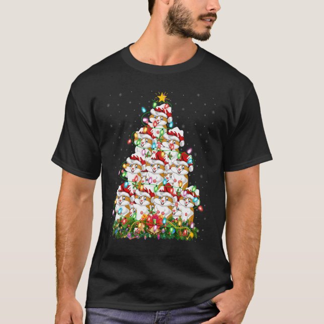 Hamster   Xmas Lights Santa Hamster Christmas Tree T Shirt (Framsida)