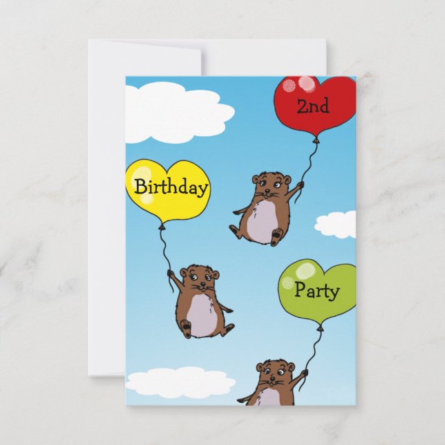 Hamsterballonger, andra födelsedagen party inbjudningar (Framsida)