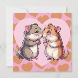 Hamsters Kissing Valentine Day Hearts Kärlek Card Julkort