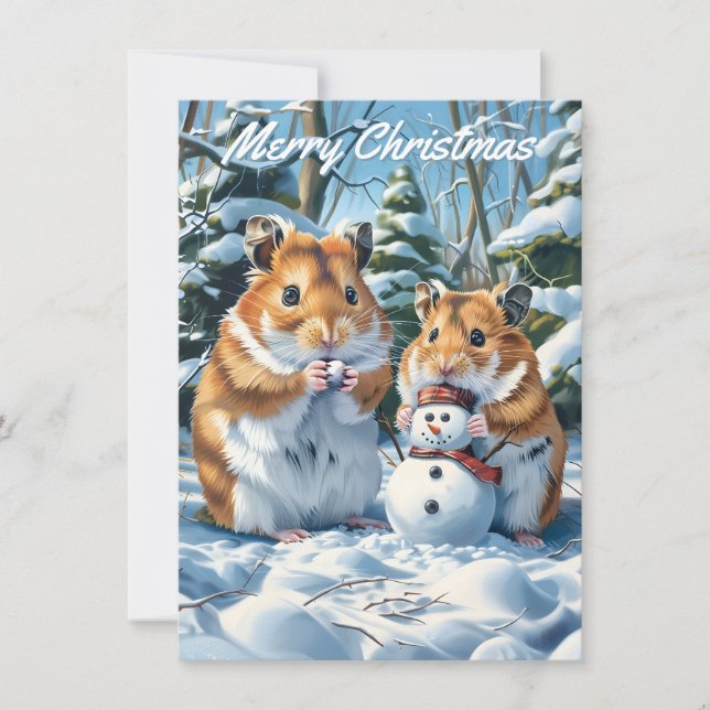 Hamsters och Snögubbe jul Anteckningskort (Framsida)