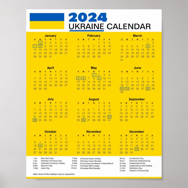 Hämta 2024 Ukraina Calendar $5.95 PDF eller Poster (Framsidan)