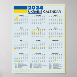 Hämta 2024 ukrainsk kalender med Helgdagar Poster