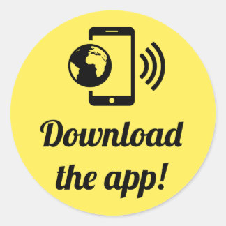 Hämta appen! runt klistermärke