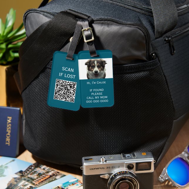 Hämta bärarskanning om borttappaden QR-kod mobila  Bagagebricka (Fram & Baksida)