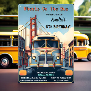 Hämta Boy Cute Girl Tour City Party Buss 6e Birthd Inbjudningar