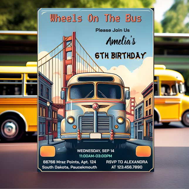 Hämta Boy Cute Girl Tour City Party Buss 6e Birthd Inbjudningar (Skapare uppladdad)