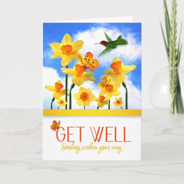 Hämta bra Daffodil Garden med Hummingbird Kort (Framsida)