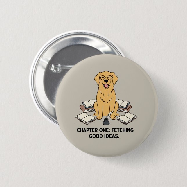 Hämta bra idéer Golden Retriever Författares bok  Knapp (Framsida & baksida)