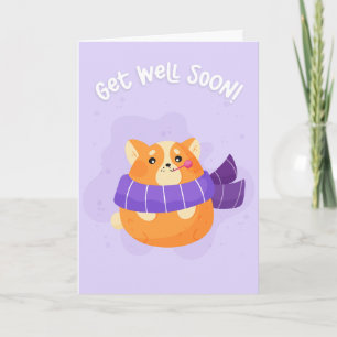Hämta bra snart Cute Tecknad Tjock Fox Hälsning Kort