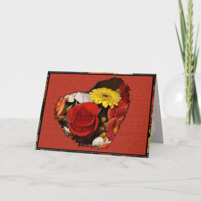 Hämta Bukett med rosor Heart-utklippningsmall Kort (Framsida)