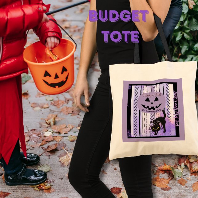 Hämta Candy Rolling Lila Halloween Cat Bag Tygkasse (Get the Candy Rolling Purple Halloween Cat Bag)