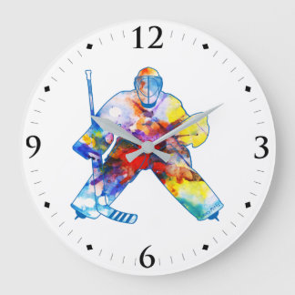 Hämta den till Hockey Goalie Watercolor Stor Klocka