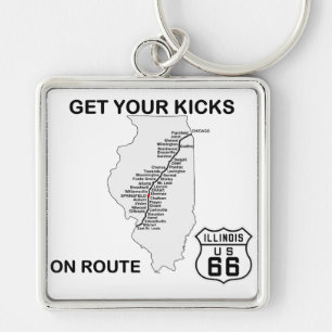 Hämta dina kicks på Illinois Route 66 Fyrkantig Silverfärgad Nyckelring