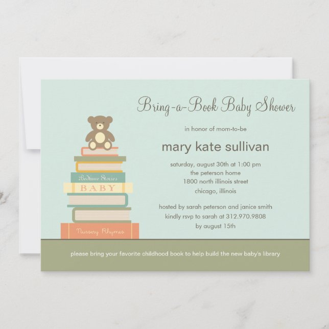 Hämta en inbjudan till en Bok-babyåda (blå) (Framsida)